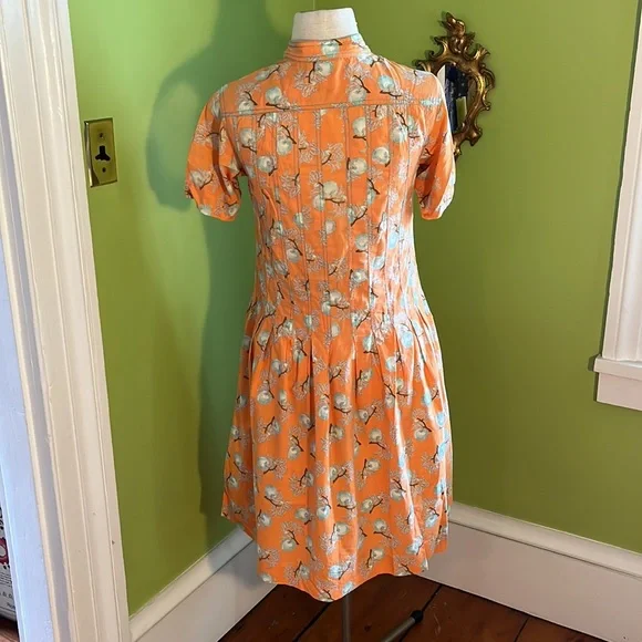 vintage 70s John Kloss orange apple print cotton zip front dress - Picture 3 of 6
